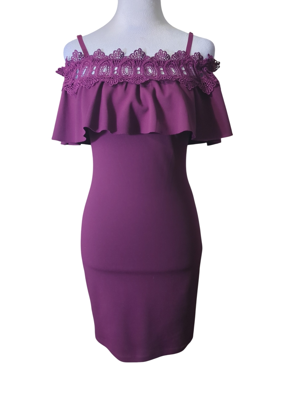 BCX One-Shoulder Ruffle Lace Bodycon Dress - Plum Size 1